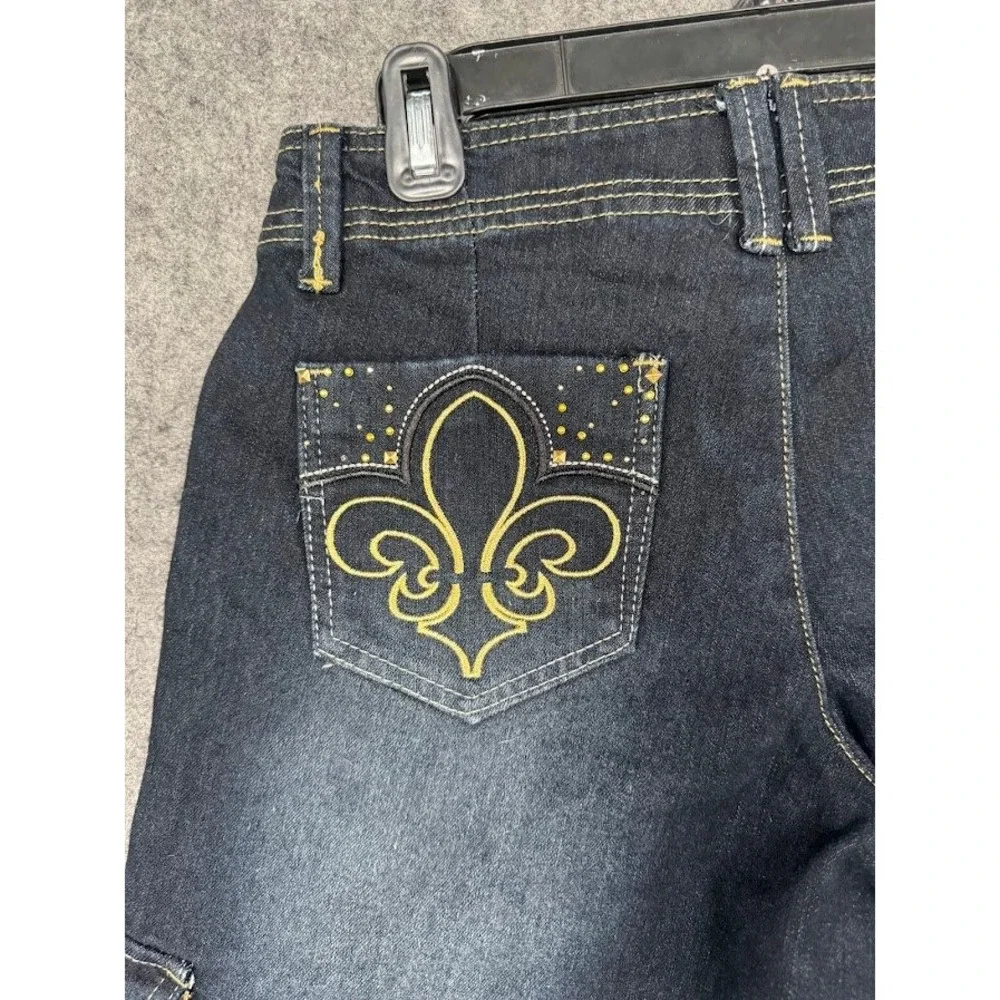 Dereon Mens Dark Wash Denim Cargo Shorts Contrast Stitch Streetwear Size 7/8 NWT